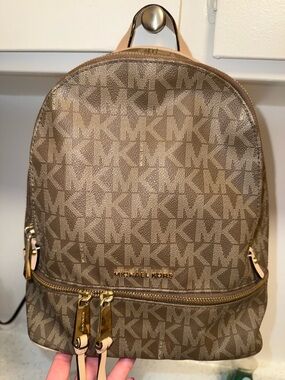 Michael Kors Tan/Brown Signature Logo Mini Backpack